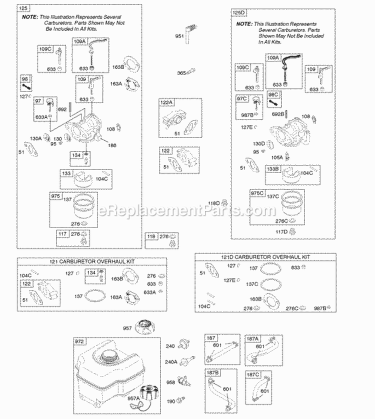 Carburetor Fuel Supply Diagram and Parts List for  Briggs and Stratton Engine